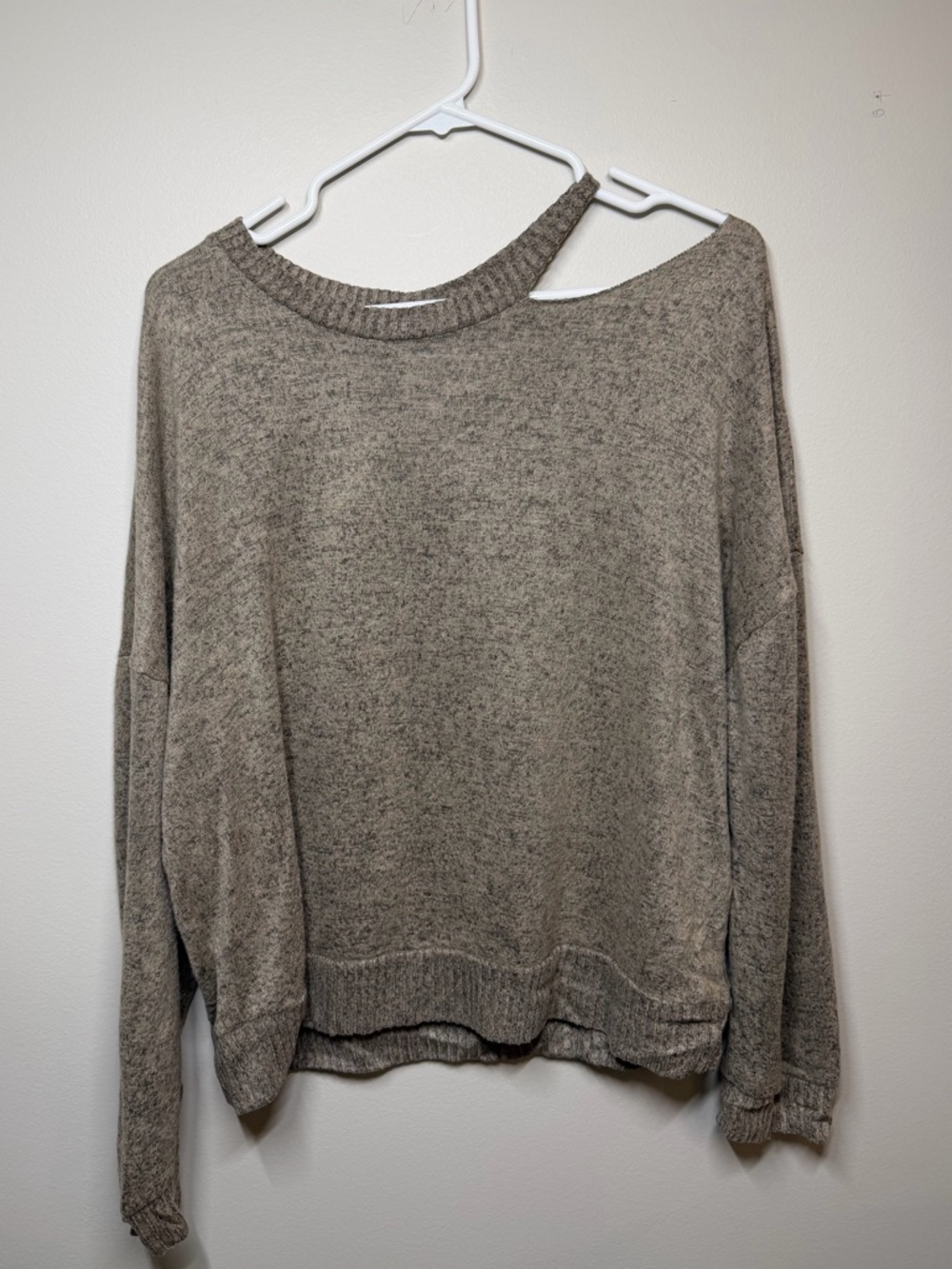 Active USA Off-Shoulder Relaxed Knit Sweater in Taupe